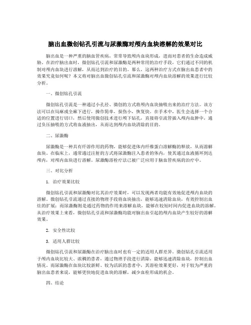 脑出血微创钻孔引流与尿激酶对颅内血块溶解的效果对比