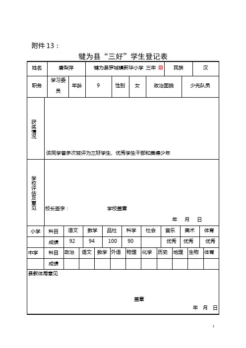 三好学生登记表