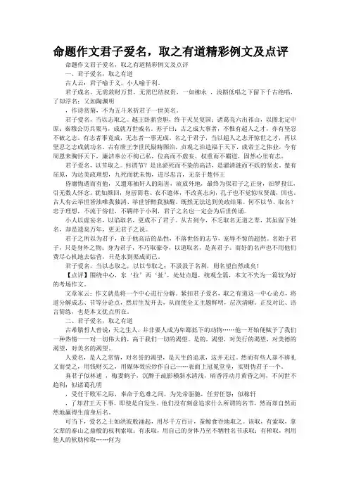 命题作文“君子爱名,取之有道”精彩例文及点评