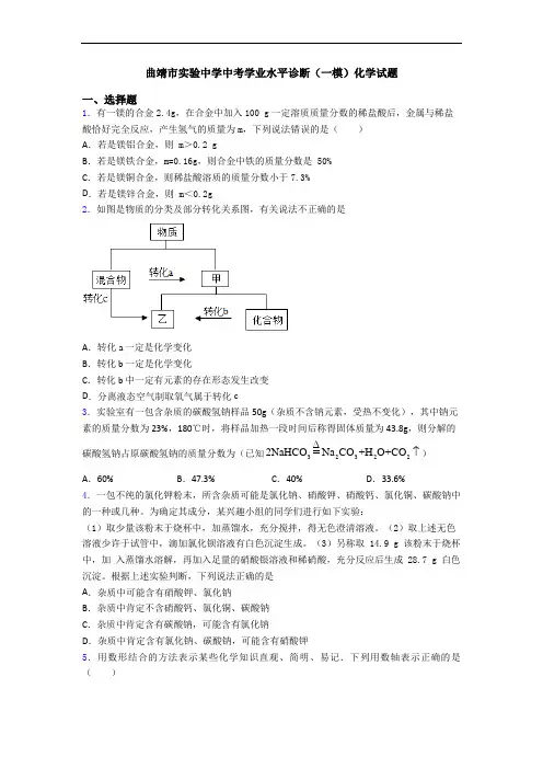 曲靖市实验中学中考学业水平诊断(一模)化学试题