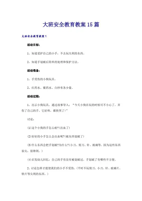 大班安全教育教案15篇