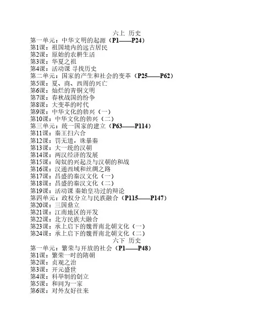 初中历史目录
