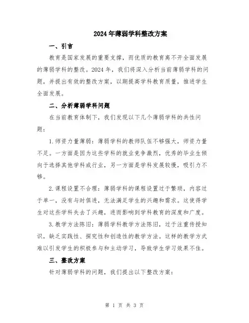 2024年薄弱学科整改方案