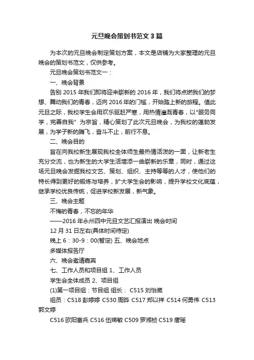 元旦晚会策划书范文3篇