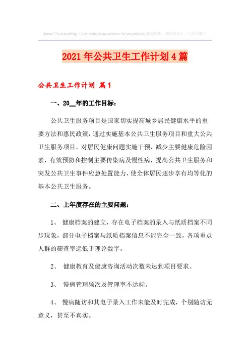 2021年公共卫生工作计划4篇