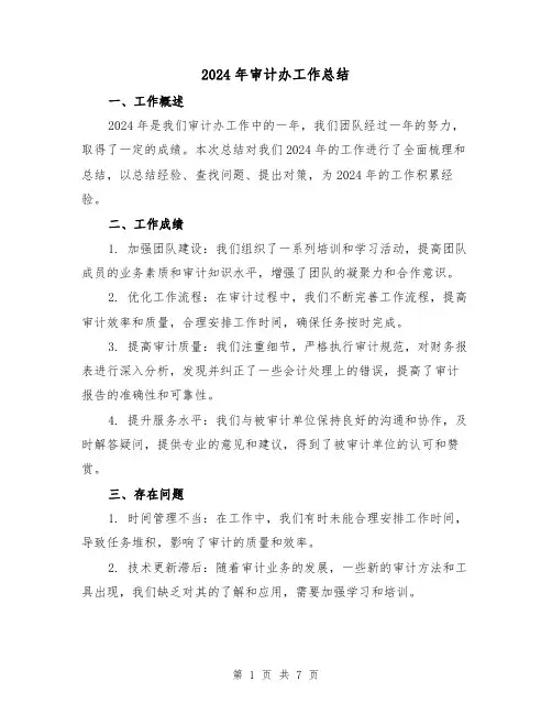 2024年审计办工作总结（3篇）