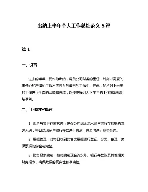 出纳上半年个人工作总结范文5篇