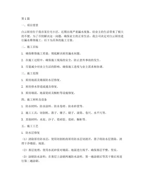 白云厨房漏水维修施工方案(3篇)