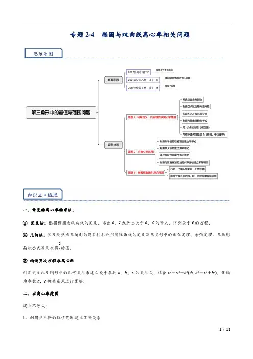 2024年高考数学复习培优讲义专题12---椭圆与双曲线离心率相关问题(含解析)