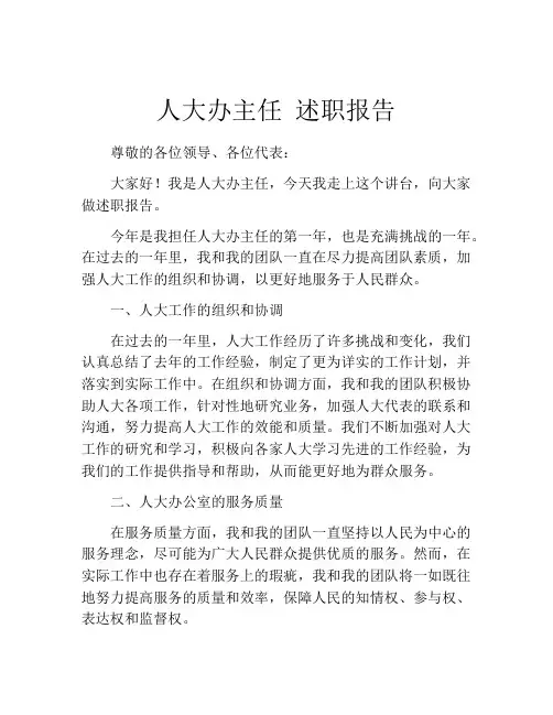 人大办主任 述职报告
