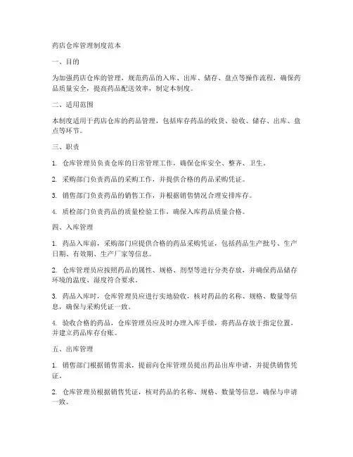 药店仓库管理制度范本