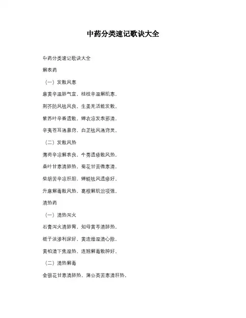 中药分类速记歌诀大全