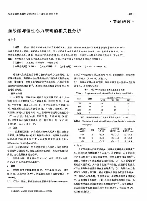 血尿酸与慢性心力衰竭的相关性分析