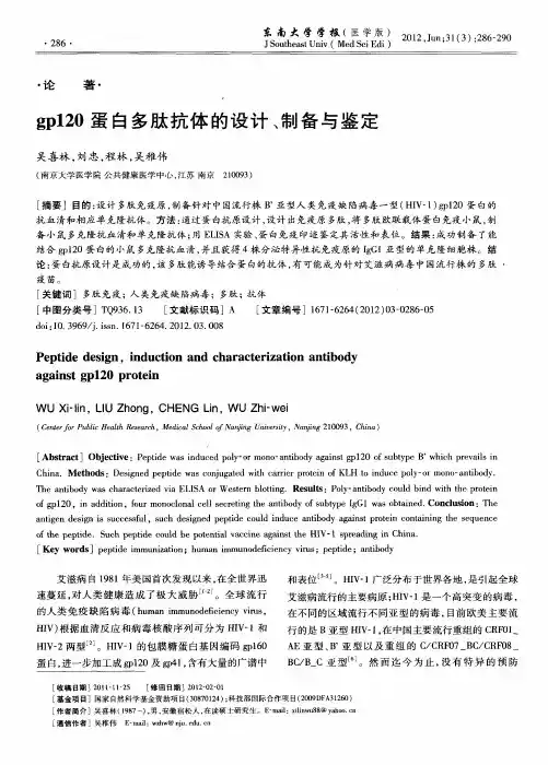 gp120蛋白多肽抗体的设计、制备与鉴定