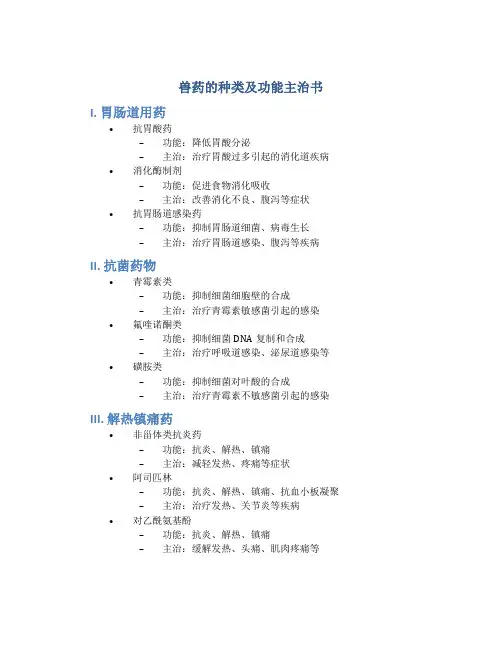 兽药的种类及功能主治书