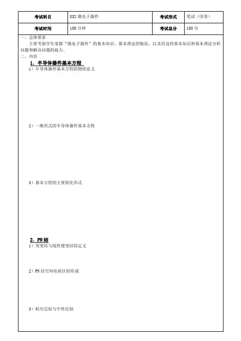 832微电子器件考试大纲详细