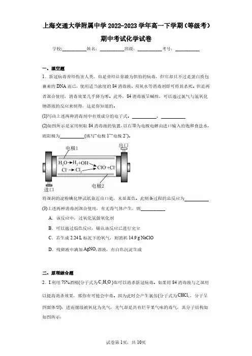 上海交通大学附属中学2022-2023学年高一下学期(等级考)期中考试化学试卷(含答案解析)