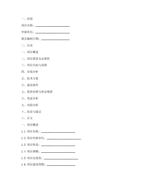 项目可研申请报告模板