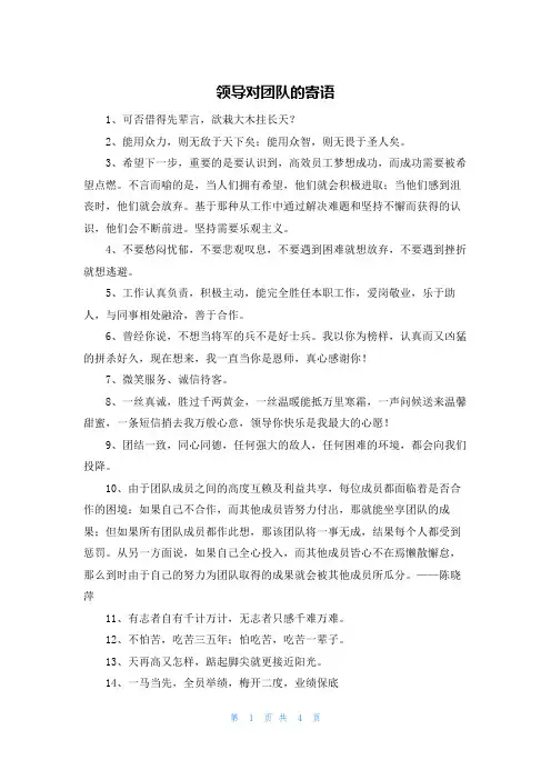 领导对团队的寄语