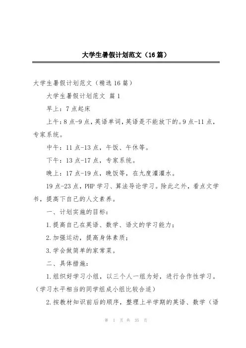 大学生暑假计划范文(16篇)