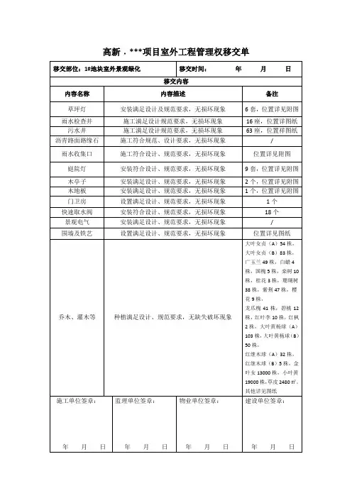 1#地块室外绿化移交单绿化