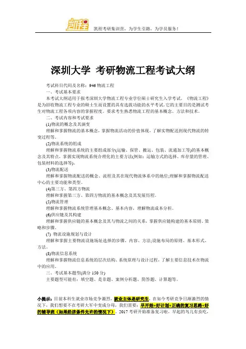 深圳大学 考研物流工程考试大纲