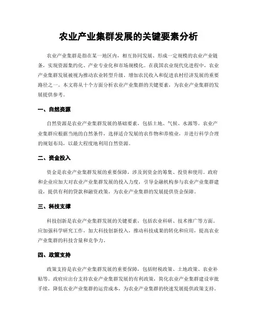农业产业集群发展的关键要素分析