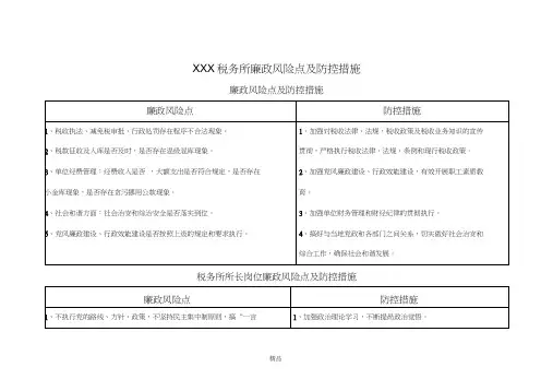 税务所廉政风险点及防控措施