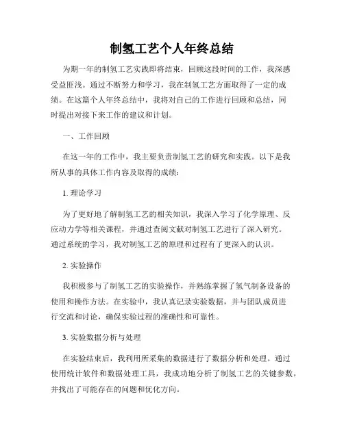 制氢工艺个人年终总结