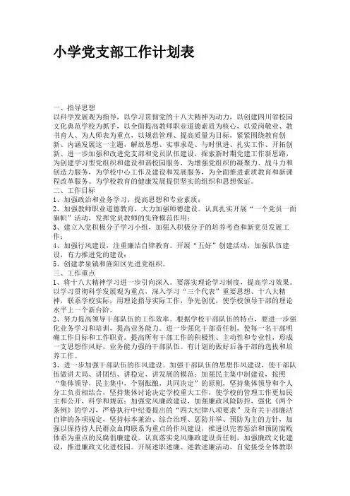 小学党支部工作计划表