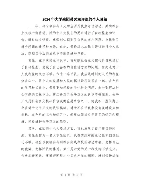2024年大学生团员民主评议的个人总结