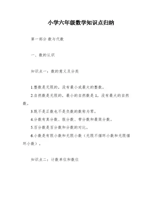小学六年级数学知识点归纳