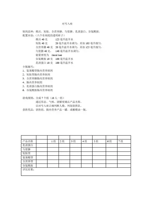 肠内营养制剂标准配置