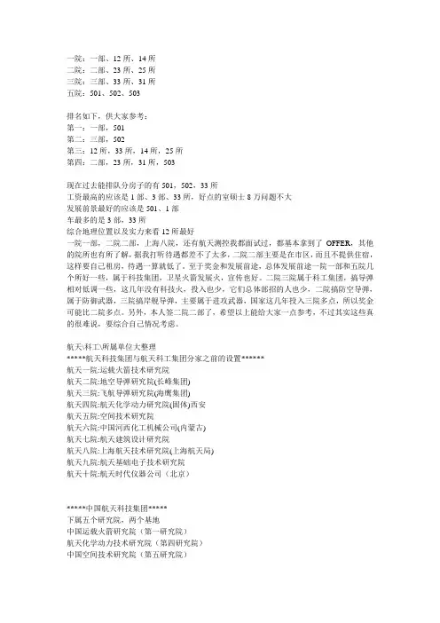 航天里面比较好的一些单位