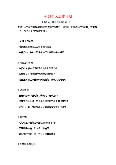 干部个人工作计划2篇
