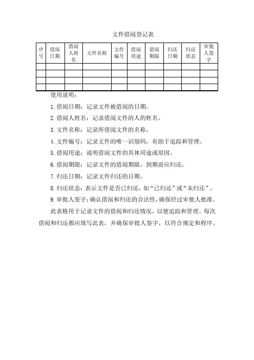 文件借阅登记表