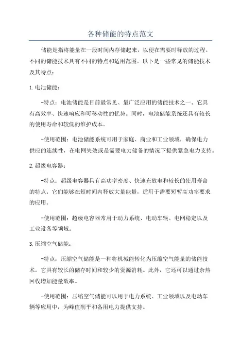 各种储能的特点范文