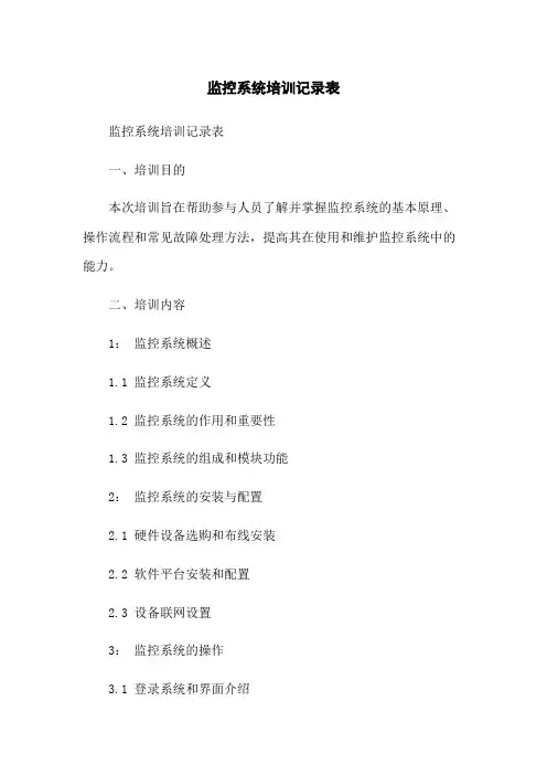 监控系统培训记录表