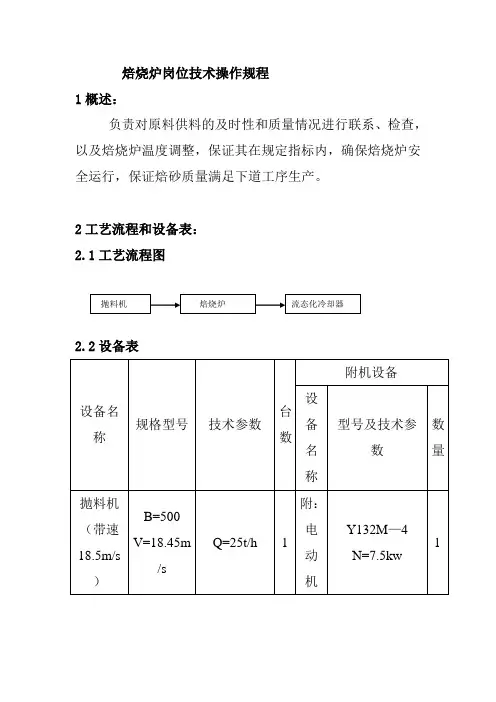 焙烧炉岗位技术操作规程