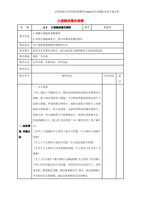 凸透镜成像的规律教案