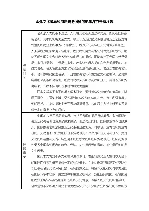【中外文化差异对国际商务谈判的影响探究开题报告(含提纲)2700字】