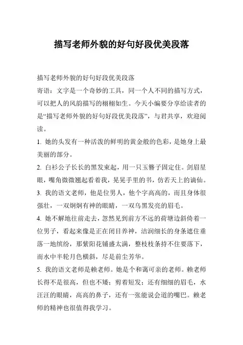 描写老师外貌的好句好段优美段落