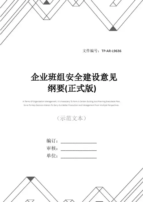 企业班组安全建设意见纲要(正式版)
