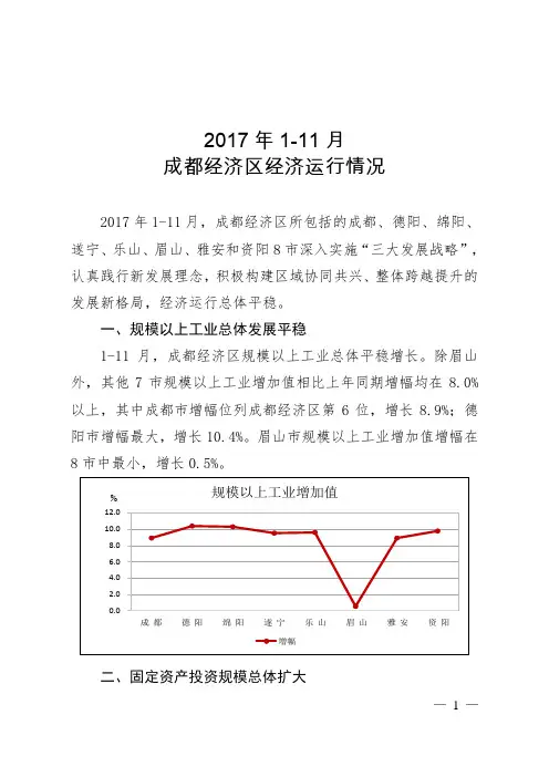 2017年11月成都经济区经济运行情况