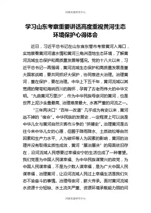 学习山东考察重要讲话高度重视黄河生态环境保护心得体会