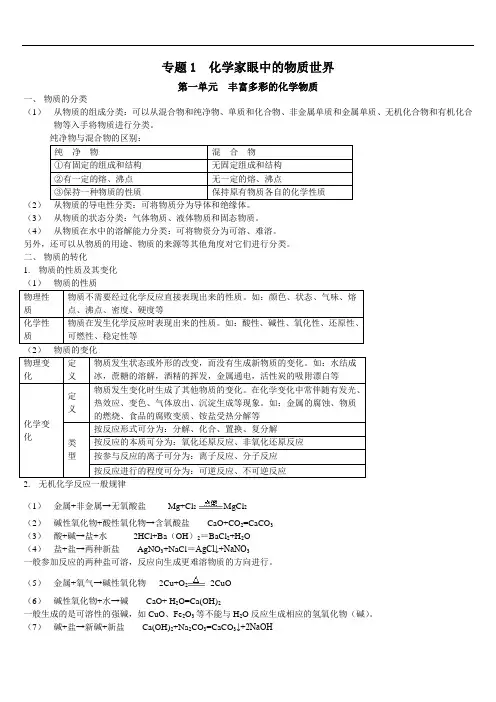 高一化学专题1化学家眼中的物质世界