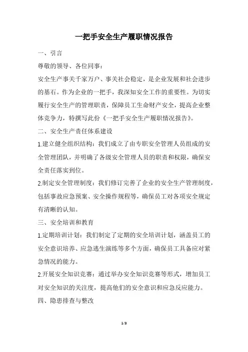 一把手安全生产履职情况报告