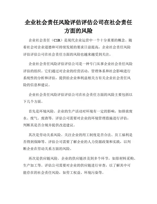 企业社会责任风险评估评估公司在社会责任方面的风险