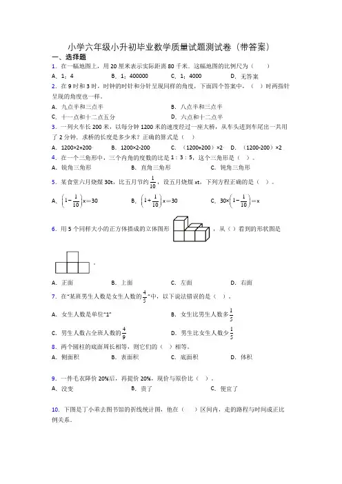 小学六年级小升初毕业数学质量试题测试卷(带答案)
