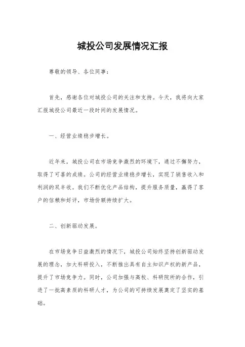 城投公司发展情况汇报